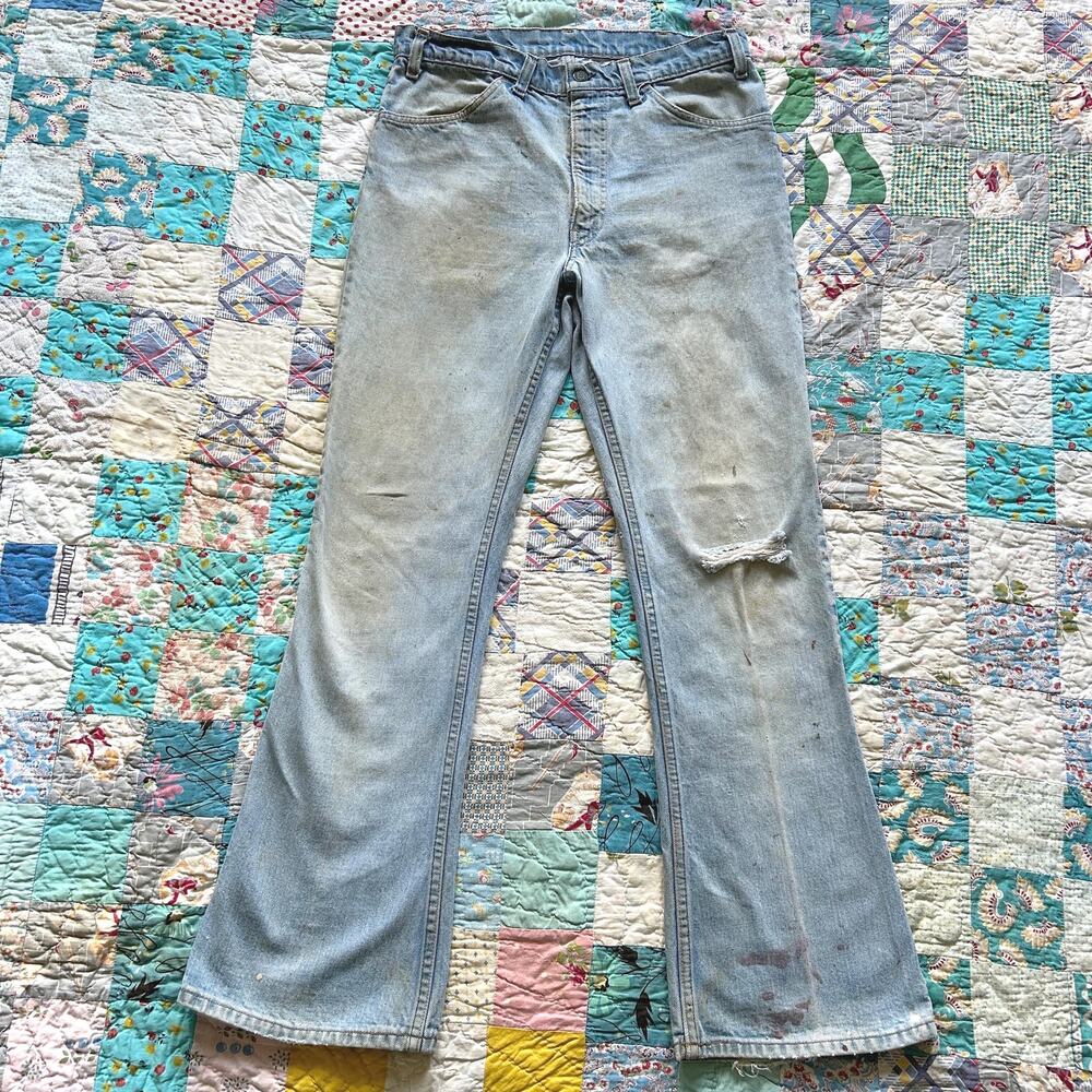 Vintage 70s Levi's 646 Thrashed Distressed Flared Bell Bottom Jeans USA 31 x 32